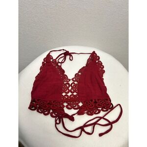 LAtiste Red Crochet Lace Halter Crop Top Festival Boho Size S